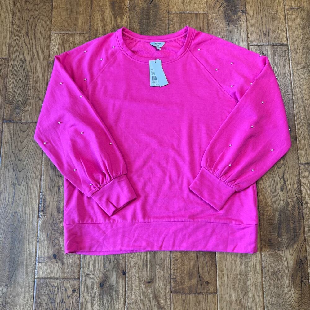 Crown & Ivy Hot Pink 2 Piece Sweat Set Sweatshirt & Pants Size L Women's - Picture 9 of 12